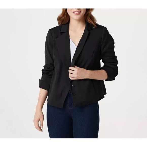 Laurie Flelt Women Black Cropped Back Pleated Blazer  Size 4 - Picture 1 of 16